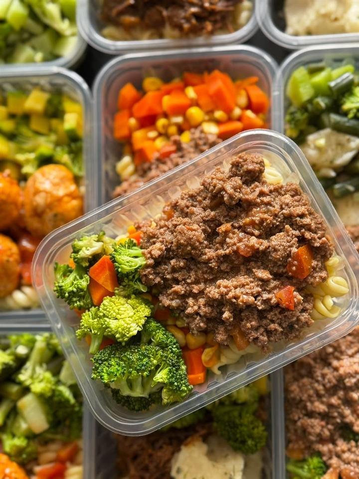 Marmita de massa com carne moída e legumes